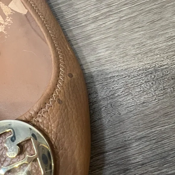 Tory Burch Tumbled Leather Reva Ballet Flats Royal Tan/Gold Size 8 - Picture 6 of 15